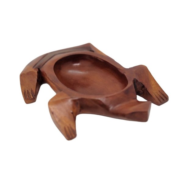 Rustic Turtle Primitive Wooden Carved Bowl Minimalist 9 in Brown Handmade Exotic - Picture 3 of 5